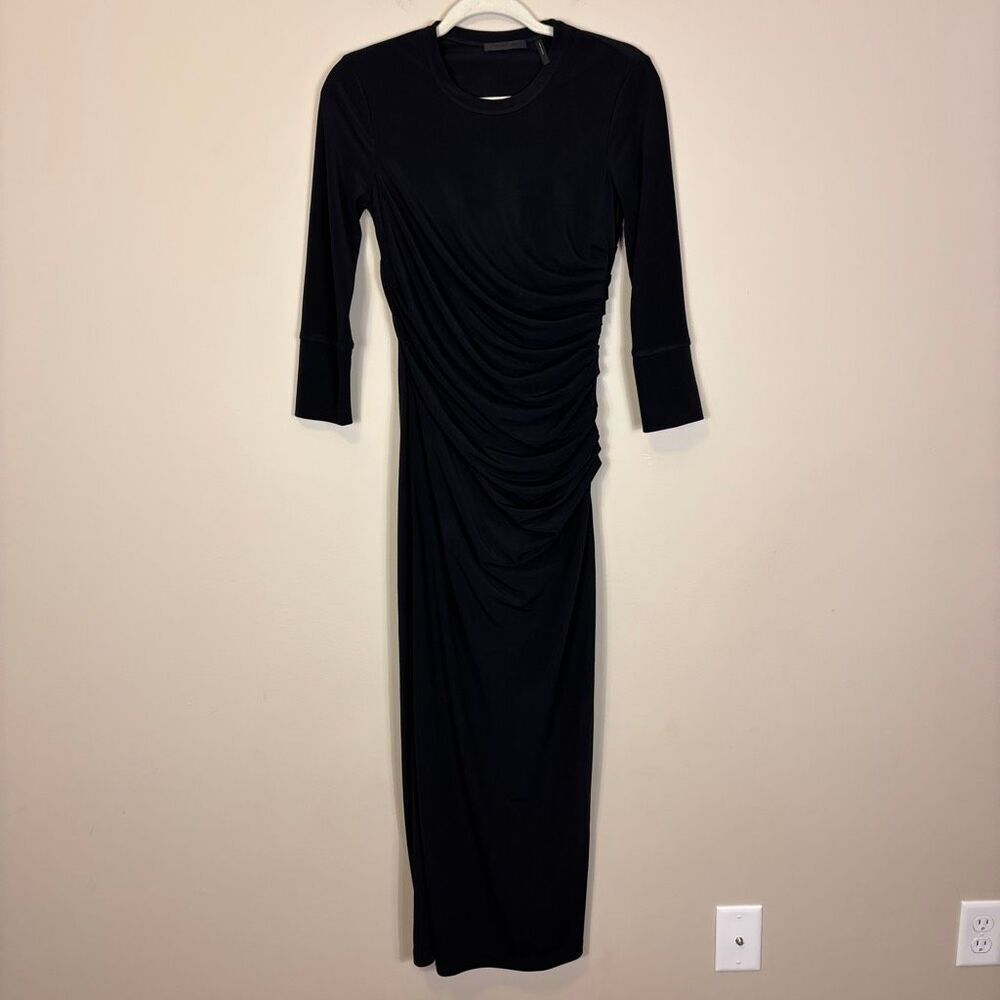 Helmut Lang Black Drape Detail Front 3/4 Length Sleeve Dress Small‎